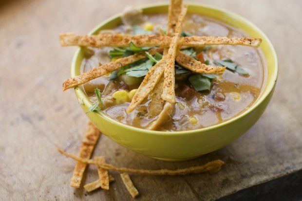 Southwestern Corn and Chicken Chowder with Tortilla Crisps
